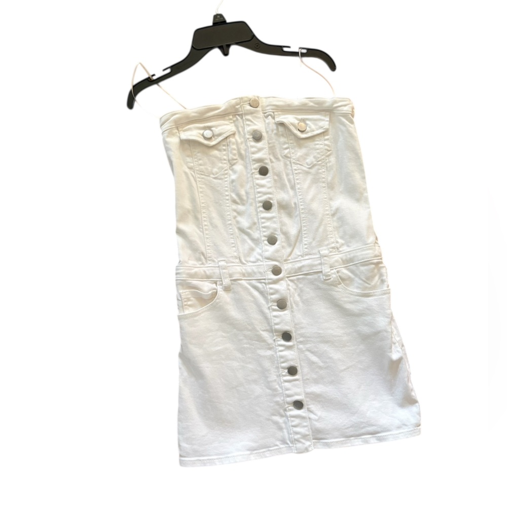 Amanda Uprichard White Strapless Button-Front Mini Dress